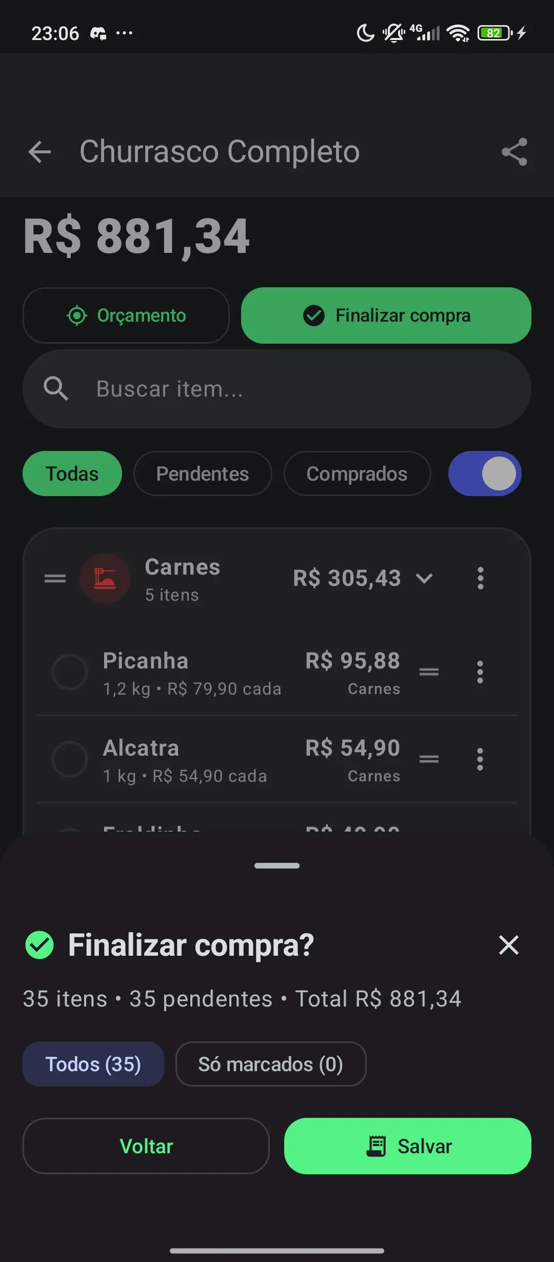 Finish purchase in Listão