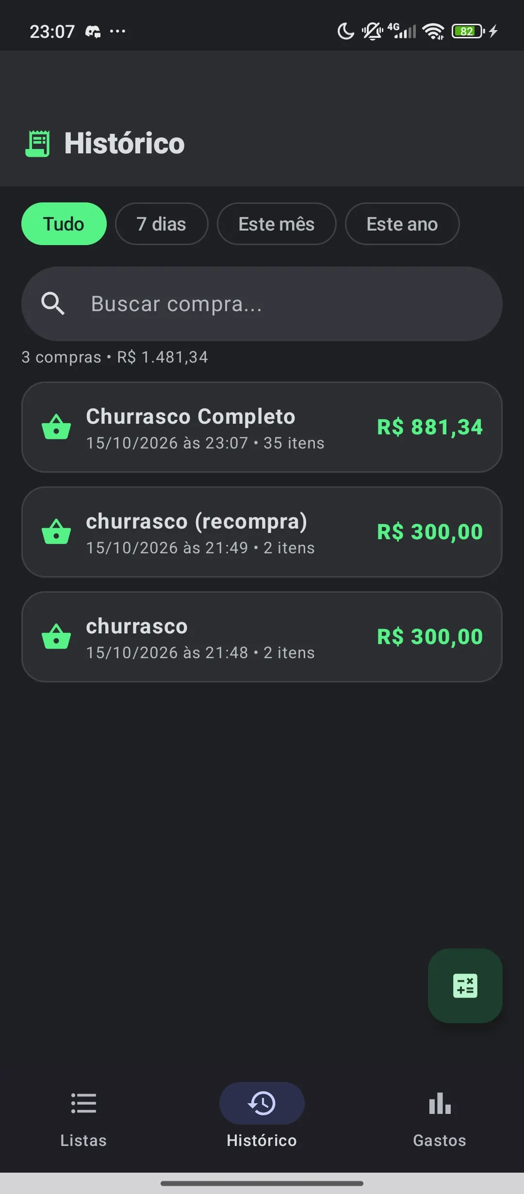 Purchase history in Listão